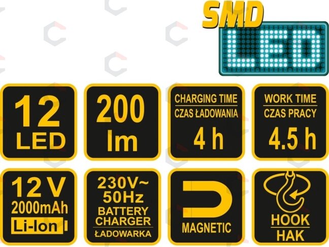 Darbo lempa akumuliatorinė | Li-ion / 3.7V | 2000 mAh (82728) 5 Darbo lempa akumuliatorinė | Li-ion / 3.7V | 2000 mAh (82728) 5