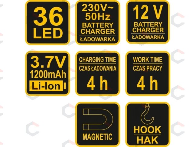 Darbo lempa akumuliatorinė | plokščia | Ni-MH 7.2V | 600mAh | 36 Led (82720) 6