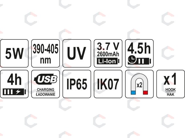 Darbo lempa | UV 5W, IP65, IK07, 3.7V 2600MAH (YT-08500) 11