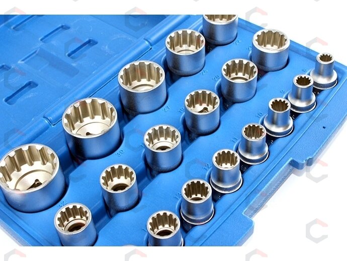 Daugiafunkcinių galvučių rinkinys Spline | 12,5 mm (1/2") | 8-32 mm | 19 vnt. (KR121019) 4 Daugiafunkcinių galvučių rinkinys Spline | 12,5 mm (1/2") | 8-32 mm | 19 vnt. (KR121019) 4