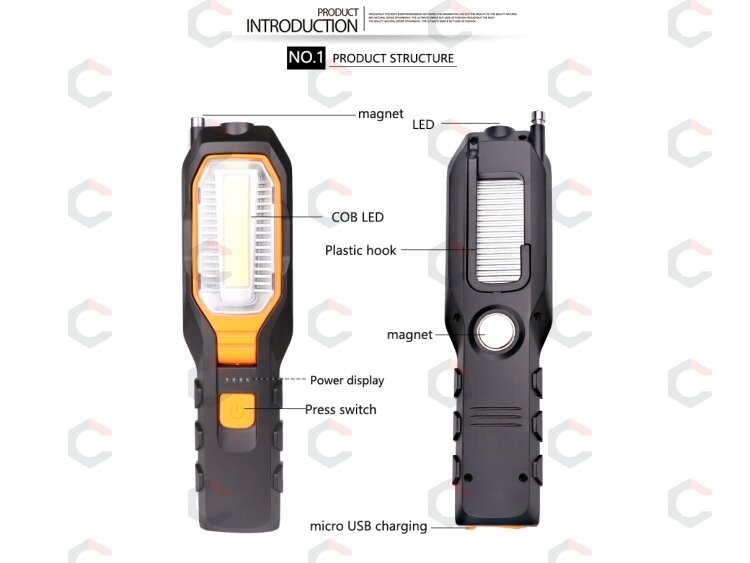 Darbo lempa akumuliatorinė | 5W COB LED | USB | 280+80 LM | su magnetiniu griebtuvu (YD-6302B) 1