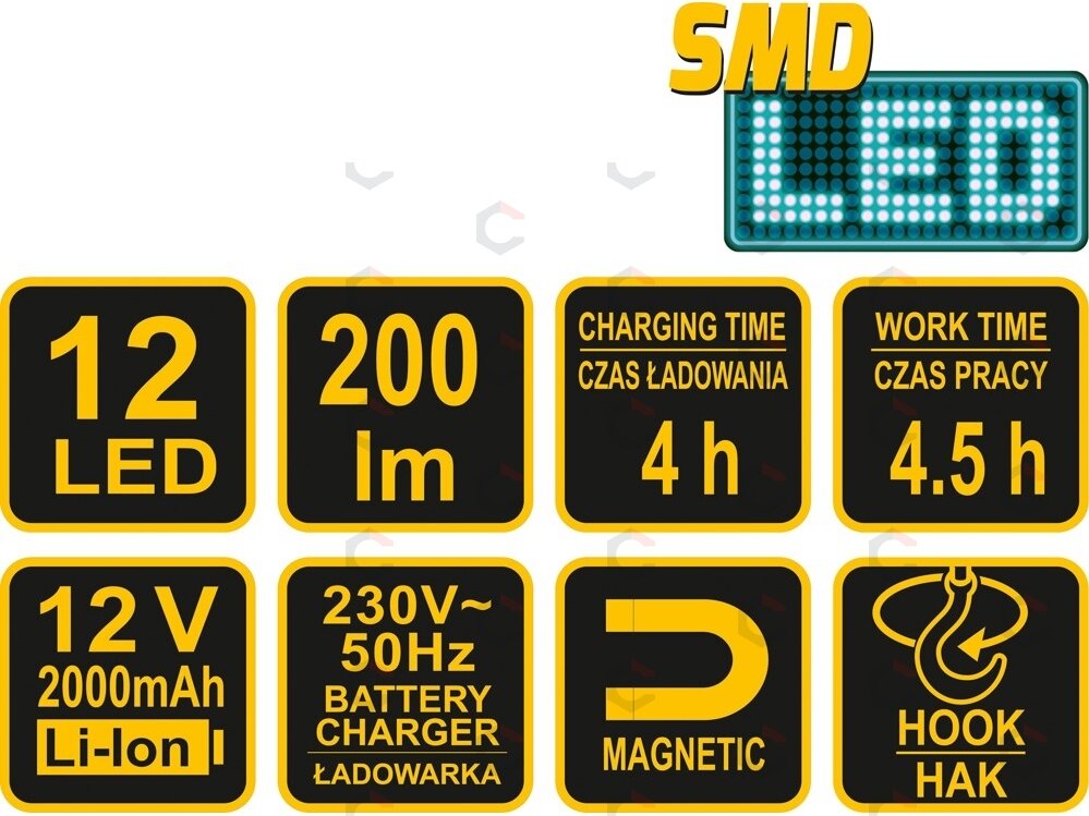 Darbo lempa akumuliatorinė | Li-ion / 3.7V | 2000 mAh (82728) 5 Darbo lempa akumuliatorinė | Li-ion / 3.7V | 2000 mAh (82728) 5