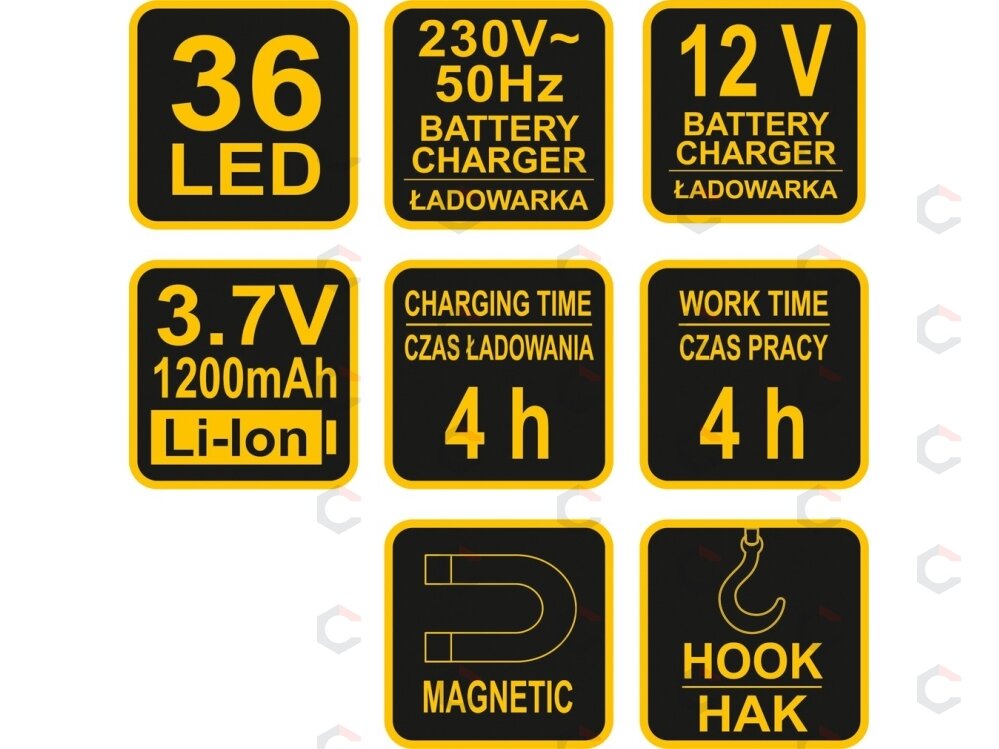 Darbo lempa akumuliatorinė | plokščia | Ni-MH 7.2V | 600mAh | 36 Led (82720) 6 Darbo lempa akumuliatorinė | plokščia | Ni-MH 7.2V | 600mAh | 36 Led (82720) 6