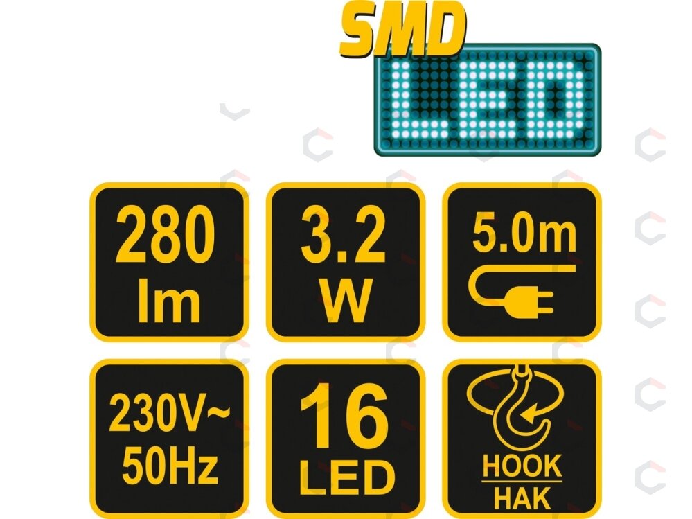 Darbo lempa su laidu | 16 SMD LED 3,2W, 220V (82699) 3