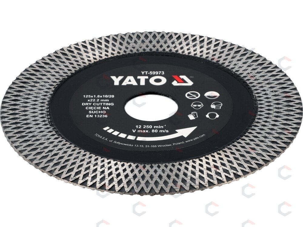 Deimantinis pjovimo diskas keramikai | 125 × 22,23 mm, segmentas 1,8 × 10/20 mm (YT-59973)