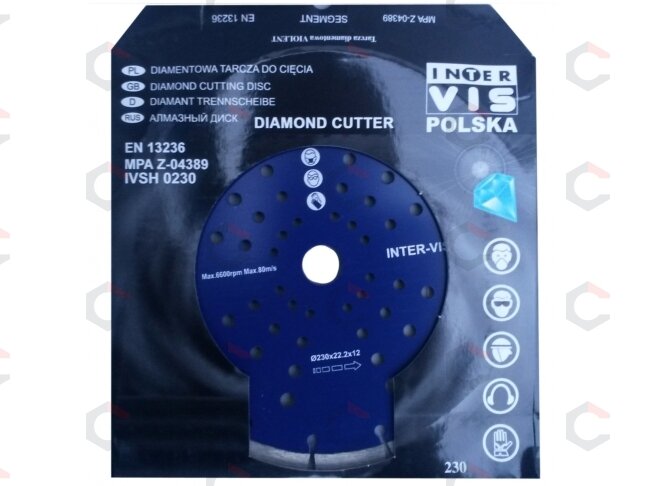 Deimantinis pjovimo diskas 230mm X15X22.2X2.6, su skylutėmis (SH0230) 1