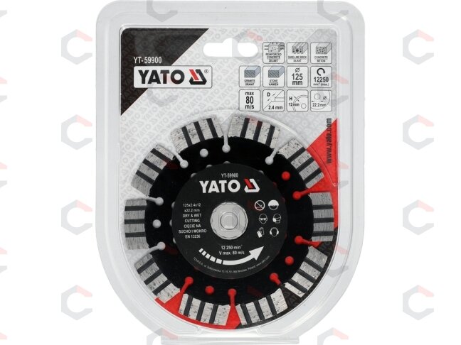 Deimantinis pjovimo diskas gelžbetoniui | 125 × 12 × 22,2 mm (YT-59900) 3 Deimantinis pjovimo diskas gelžbetoniui | 125 × 12 × 22,2 mm (YT-59900) 3