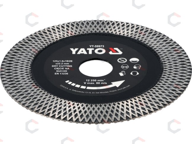 Deimantinis pjovimo diskas keramikai | 125 × 22,23 mm, segmentas 1,8 × 10/20 mm (YT-59973)
