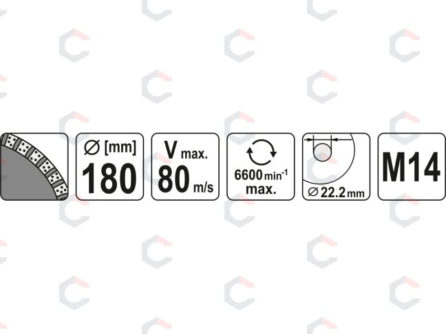 Deimantinis šlifavimo diskas | lėkštinis M14 | 180 mm, segmentinis (YT-60323) 4 Deimantinis šlifavimo diskas | lėkštinis M14 | 180 mm, segmentinis (YT-60323) 4