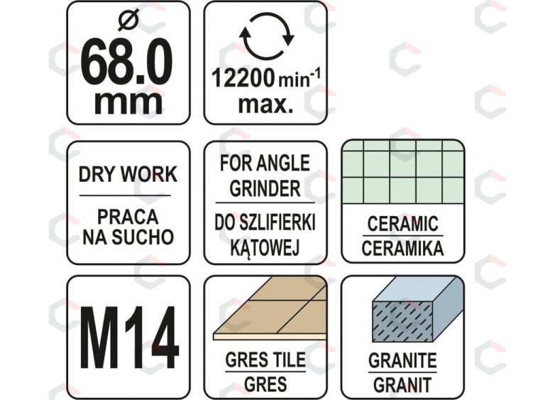 Deimantinė karūnėlė | kampiniam šlifuokliui | M14 | 68 mm (YT-60447) 3