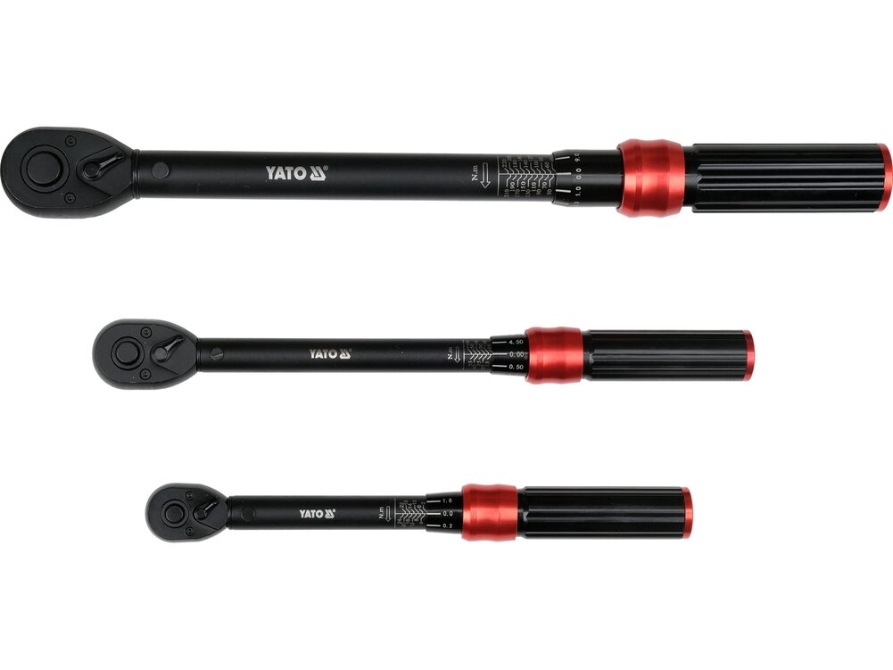 Dinamometrinių raktų rinkinys | 1/4", 3/8", 1/2" | 2–220 Nm | 9 vnt. (YT-07716) 3 Dinamometrinių raktų rinkinys | 1/4", 3/8", 1/2" | 2–220 Nm | 9 vnt. (YT-07716) 3