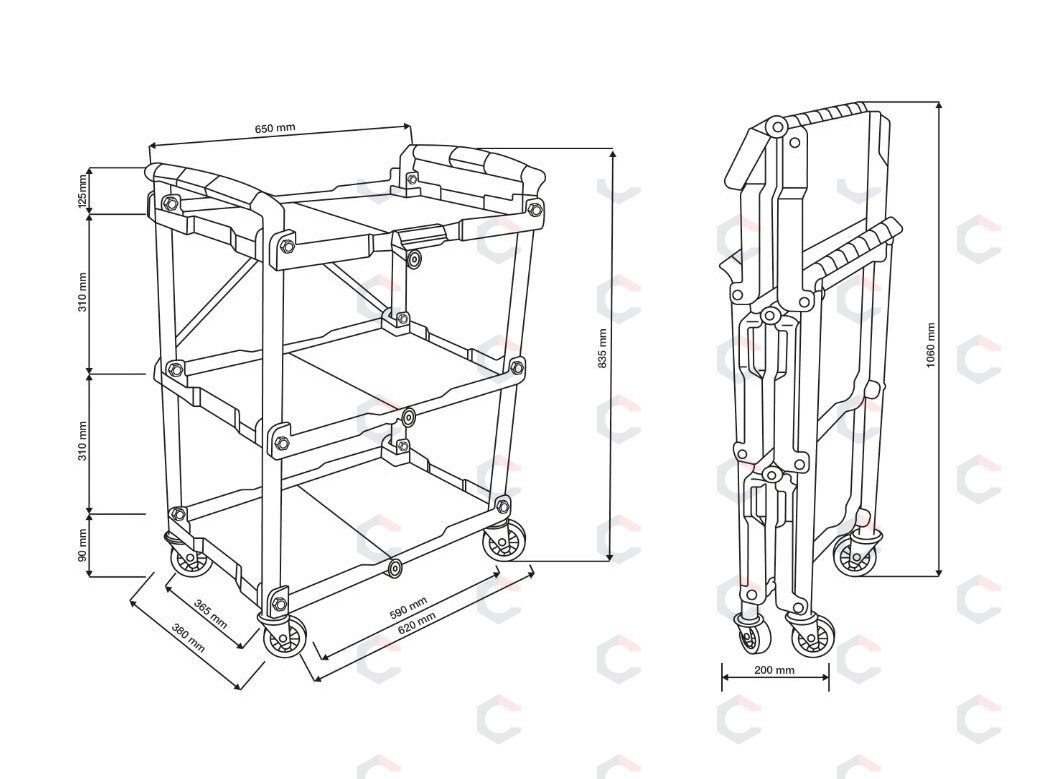 Serviso vežimėlis | sulankstomas | 135 kg (90112) 1 Serviso vežimėlis | sulankstomas | 135 kg (90112) 1