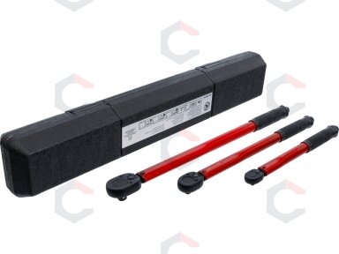 Dinamometrinių raktų rinkinys | 1/4", 3/8", 1/2" | 2–210 Nm | 3 vnt. (90114) Dinamometrinių raktų rinkinys | 1/4", 3/8", 1/2" | 2–210 Nm | 3 vnt. (90114)
