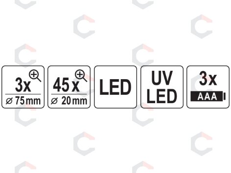 Lupa su LED ir UV apšvietimu | 3x ir 45x | 75 mm ir 20 mm (YT-73845) 4 Lupa su LED ir UV apšvietimu | 3x ir 45x | 75 mm ir 20 mm (YT-73845) 4
