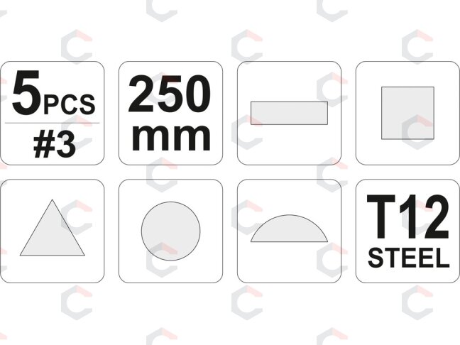 Dildžių rinkinys metalui | 250 mm | įkarta Nr. 3 | 5 vnt. (YT-6239) 2 Dildžių rinkinys metalui | 250 mm | įkarta Nr. 3 | 5 vnt. (YT-6239) 2