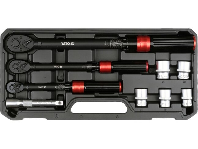 Dinamometrinių raktų rinkinys | 1/4", 3/8", 1/2" | 2–220 Nm | 9 vnt. (YT-07716) 2 Dinamometrinių raktų rinkinys | 1/4", 3/8", 1/2" | 2–220 Nm | 9 vnt. (YT-07716) 2