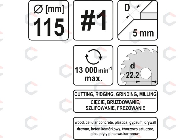 Diskas/freza medžiui 115mm, No1 (YT-59171) 4 Diskas/freza medžiui 115mm, No1 (YT-59171) 4