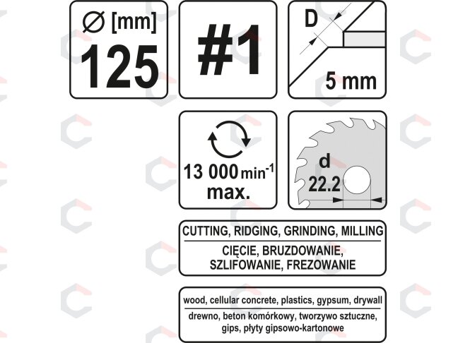 Diskas/freza medžiui 125mm, No1 (YT-59172) 4