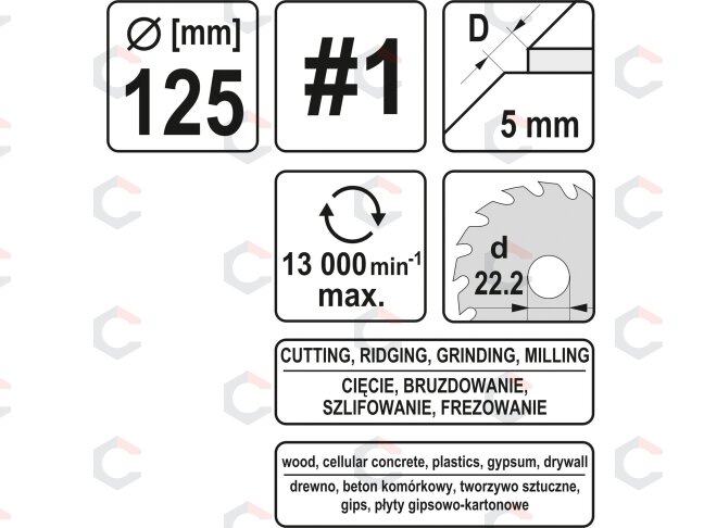 Diskas/freza medžiui 125mm, No1 (YT-59174) 4 Diskas/freza medžiui 125mm, No1 (YT-59174) 4