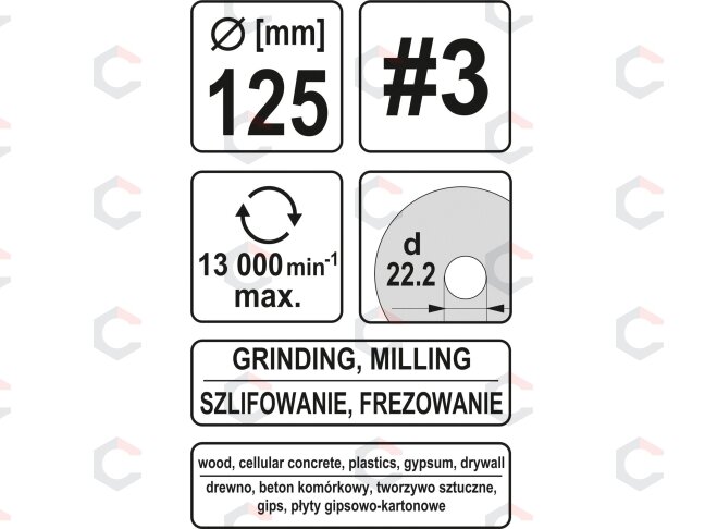 Diskas/freza medžiui 125mm, No3 (YT-59170) 4 Diskas/freza medžiui 125mm, No3 (YT-59170) 4