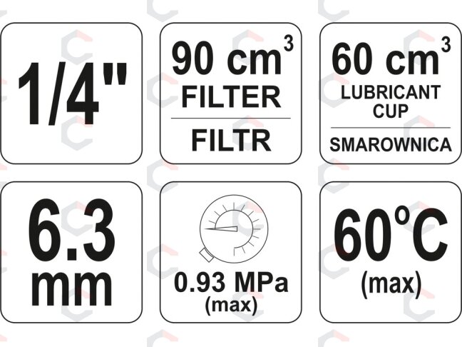 Drėgmės surinkėjas | reguliatorius su manometru ir tepaline 1/4" (YT-2385) 2 Drėgmės surinkėjas | reguliatorius su manometru ir tepaline 1/4" (YT-2385) 2
