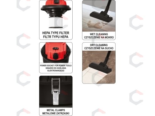 Dulkių siurblys pramoninis | drėgna ir sausa funkcija | 1400/2000 W / 20 l (YT-85700) 4 Dulkių siurblys pramoninis | drėgna ir sausa funkcija | 1400/2000 W / 20 l (YT-85700) 4