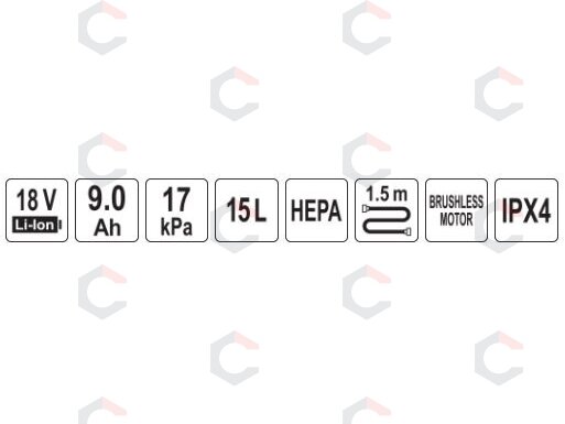 Akumuliatorinis sauso ir šlapio valymo dulkių siurblys | 18 V | 15 l | 9 Ah | 17 kPa | YATO (YT-85690) 11 Akumuliatorinis sauso ir šlapio valymo dulkių siurblys | 18 V | 15 l | 9 Ah | 17 kPa | YATO (YT-85690) 11