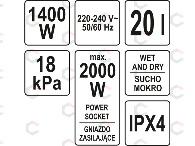 Dulkių siurblys pramoninis | drėgna ir sausa funkcija | 1400/2000 W / 20 l (YT-85700) 5 Dulkių siurblys pramoninis | drėgna ir sausa funkcija | 1400/2000 W / 20 l (YT-85700) 5