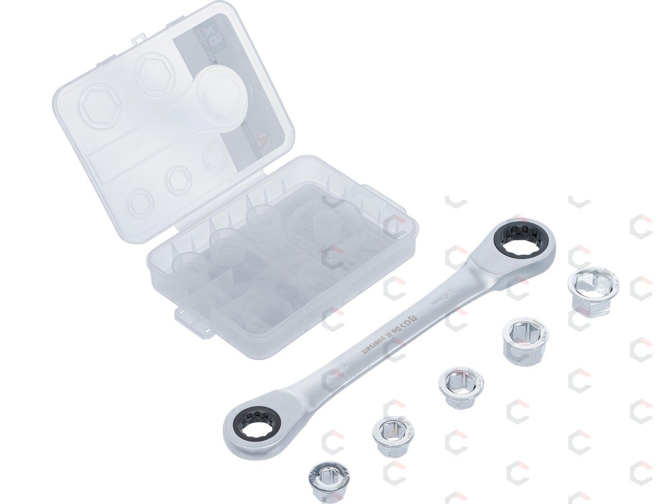 Dvipusis terkšlinis veržliaraktis su adapterių rinkiniu | 8 - 19 mm | 6 vnt. (71016)