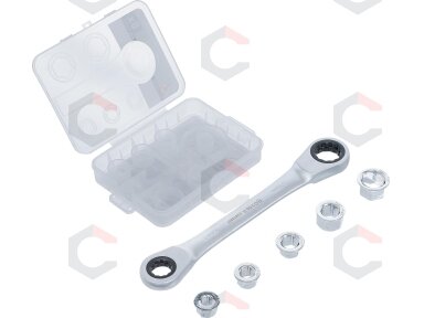 Dvipusis terkšlinis veržliaraktis su adapterių rinkiniu | 8 - 19 mm | 6 vnt. (71016)
