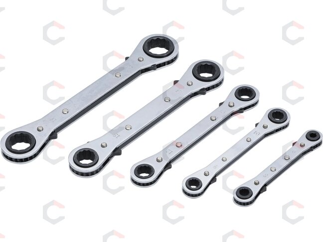 Dvipusiai terkšliniai veržliarakčiai | su reversu | 6 x 8-19 x 22 mm | 5 vnt. (1450) 5 Dvipusiai terkšliniai veržliarakčiai | su reversu | 6 x 8-19 x 22 mm | 5 vnt. (1450) 5
