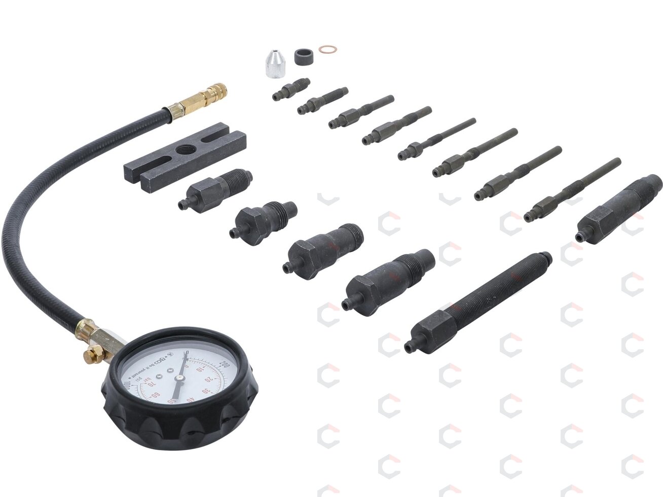 Dyzelinis kompresijos matuoklis su adapteriais (62660) 1 Dyzelinis kompresijos matuoklis su adapteriais (62660) 1