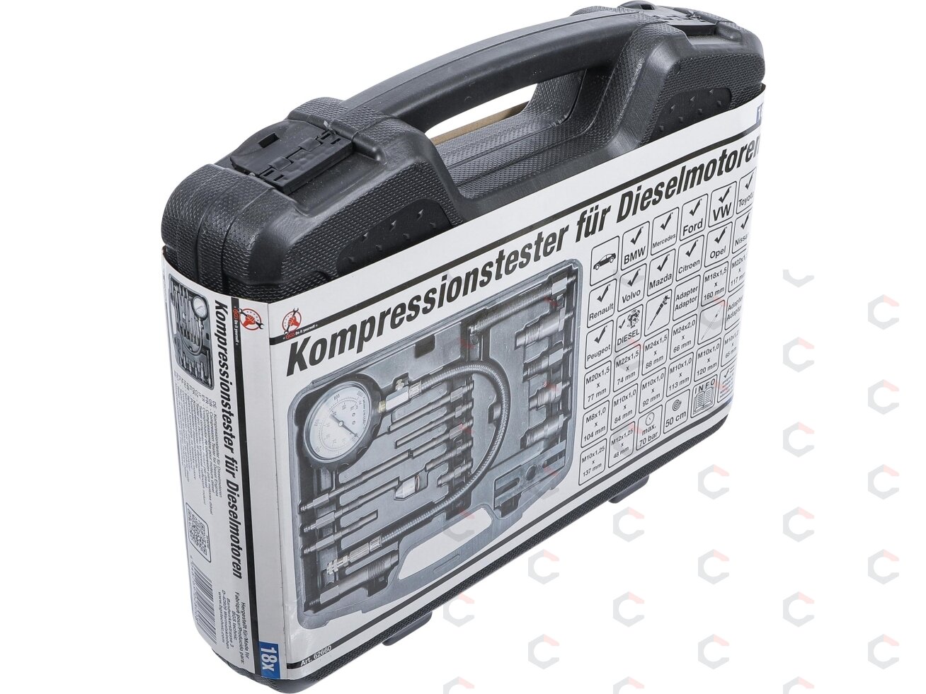 Dyzelinis kompresijos matuoklis su adapteriais (62660) 8 Dyzelinis kompresijos matuoklis su adapteriais (62660) 8