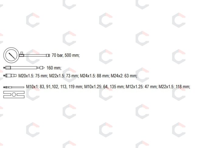 Dyzelinis kompresijos matuoklis su adapteriais (YT-7307) 3 Dyzelinis kompresijos matuoklis su adapteriais (YT-7307) 3