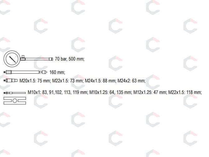 Dyzelinis kompresijos matuoklis su adapteriais (YT-7307) 3 Dyzelinis kompresijos matuoklis su adapteriais (YT-7307) 3