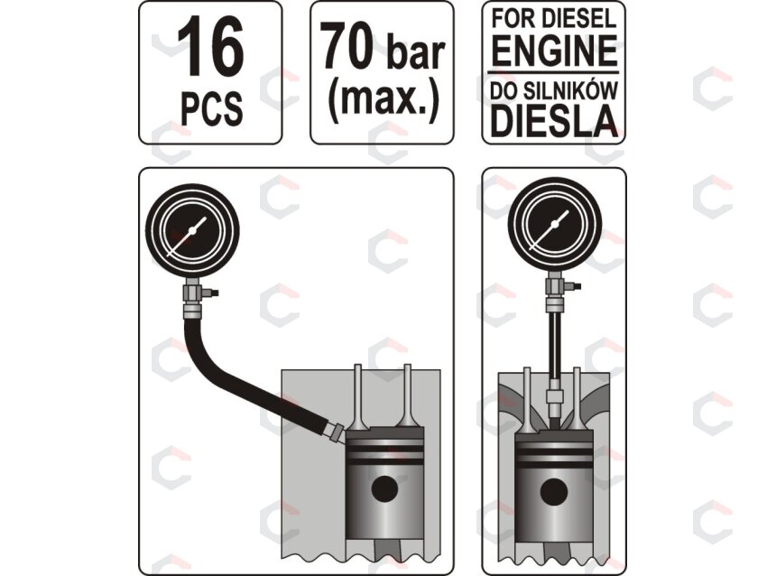 Dyzelinis kompresijos matuoklis su adapteriais (YT-7307) 2 Dyzelinis kompresijos matuoklis su adapteriais (YT-7307) 2