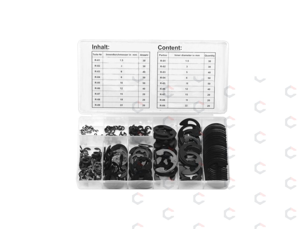 E-klipsų asortimentas viršutiniams tvirtinimams | 1,5–22 mm | 300 vnt. (SK01114) 1