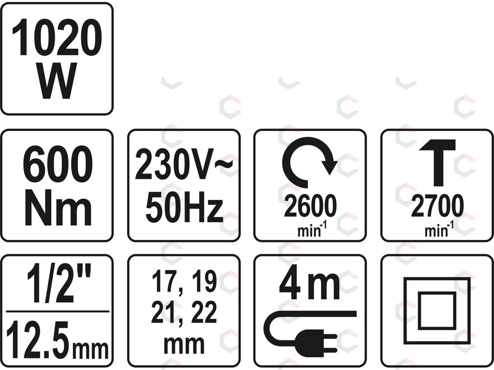Elektrinis smūginis veržliaraktis su rinkiniu | 12,5 mm (1/2") | 600 Nm / 1020W (YT-82021) 9 Elektrinis smūginis veržliaraktis su rinkiniu | 12,5 mm (1/2") | 600 Nm / 1020W (YT-82021) 9