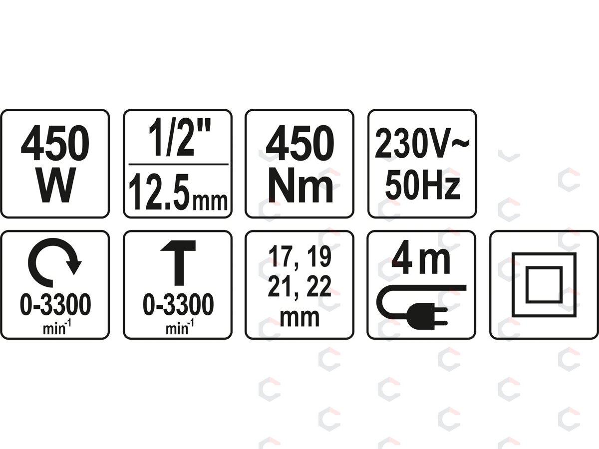 Elektrinis smūginis veržliaraktis su rinkiniu | 12,5 mm (1/2") | 450 Nm / 450W (YT-82020) 9 Elektrinis smūginis veržliaraktis su rinkiniu | 12,5 mm (1/2") | 450 Nm / 450W (YT-82020) 9