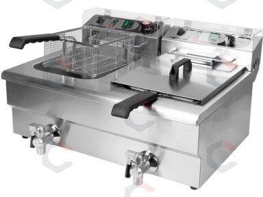 Elektrinė gruzdintuvė su vožtuvu | 2 × 12 l (YG-04634) Elektrinė gruzdintuvė su vožtuvu | 2 × 12 l (YG-04634)