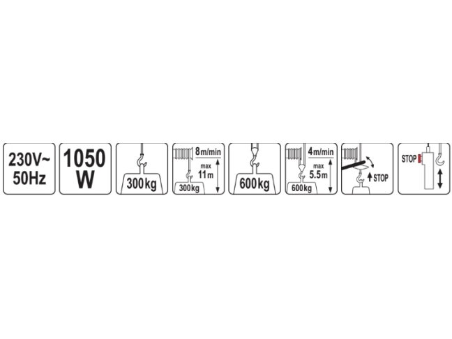 Elektrinė kėlimo gervė | 1050 W | 300–600 kg | YATO (YT-5905) 9 Elektrinė kėlimo gervė | 1050 W | 300–600 kg | YATO (YT-5905) 9
