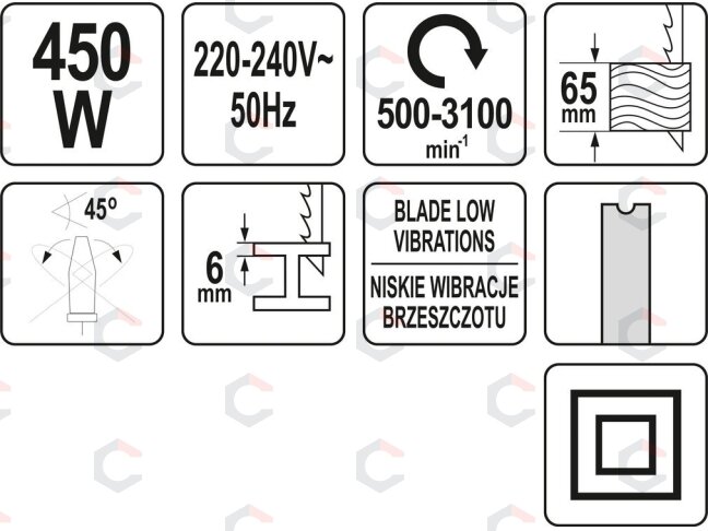 Elektrinis siaurapjūklis | labai maža vibracija, reguliuojamas kampas | 450W (YT-82274) 5 Elektrinis siaurapjūklis | labai maža vibracija, reguliuojamas kampas | 450W (YT-82274) 5