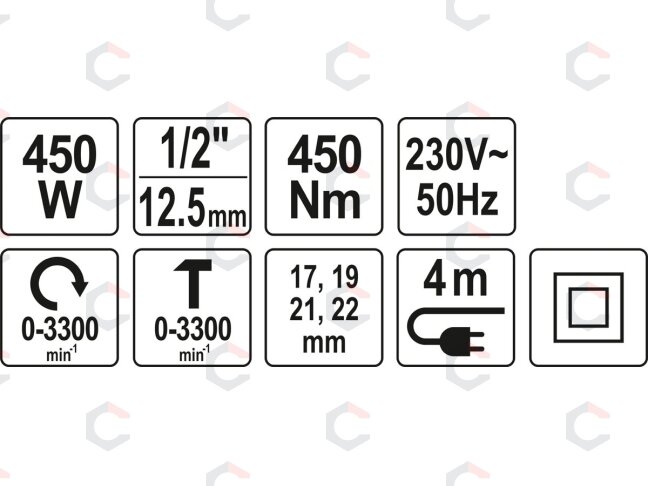 Elektrinis smūginis veržliaraktis su rinkiniu | 12,5 mm (1/2") | 450 Nm / 450W (YT-82020) 9 Elektrinis smūginis veržliaraktis su rinkiniu | 12,5 mm (1/2") | 450 Nm / 450W (YT-82020) 9