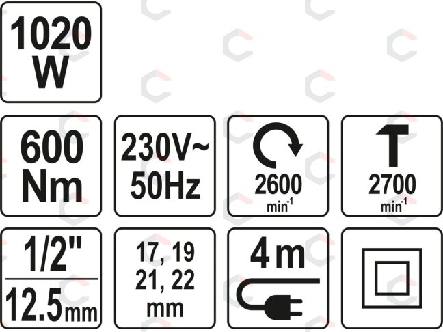 Elektrinis smūginis veržliaraktis su rinkiniu | 12,5 mm (1/2") | 600 Nm / 1020W (YT-82021) 9 Elektrinis smūginis veržliaraktis su rinkiniu | 12,5 mm (1/2") | 600 Nm / 1020W (YT-82021) 9