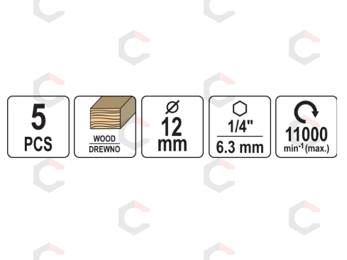 Frezų rinkinys medžiui | hex | 5 vnt (YT-61747) 2 Frezų rinkinys medžiui | hex | 5 vnt (YT-61747) 2