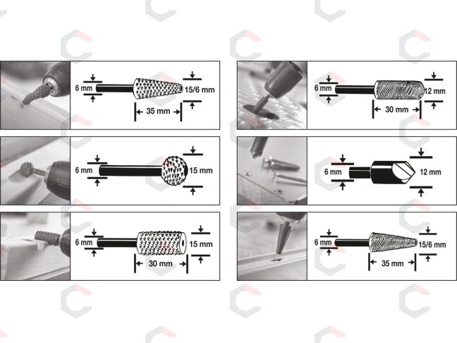 Frezos metalui 3 vnt. | Medžiui 3 vnt. | 6 vnt. (YT-61712) 3 Frezos metalui 3 vnt. | Medžiui 3 vnt. | 6 vnt. (YT-61712) 3