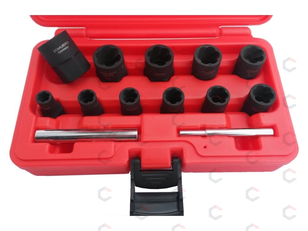 Galvučių komplektas sugadintiems varžtams ½“,11vnt, 8 – 21mm (GJ0950) 2 Galvučių komplektas sugadintiems varžtams ½“,11vnt, 8 – 21mm (GJ0950) 2