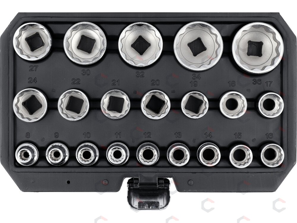 Galvučių rinkinys, 12 kampų | 12,5 mm (1/2") | 8 - 36 mm | 21 vnt (YT-12630) 1