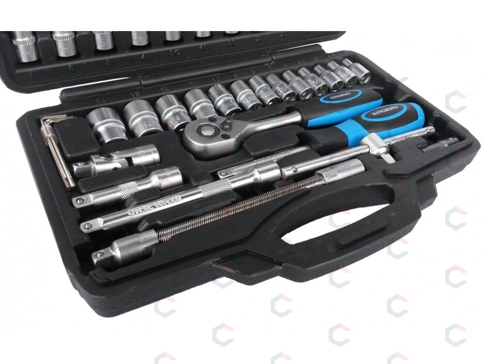 Galvučių su terkšle rinkinys 1/4", 46vnt. (KR141046) 3 Galvučių su terkšle rinkinys 1/4", 46vnt. (KR141046) 3