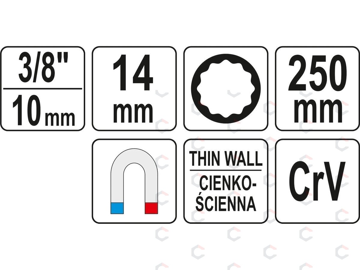 Galvutė žvakėms 12 kampų | ypač ilga | magnetinė | 10 mm (3/8") | 14 mm (YT-38521) 2